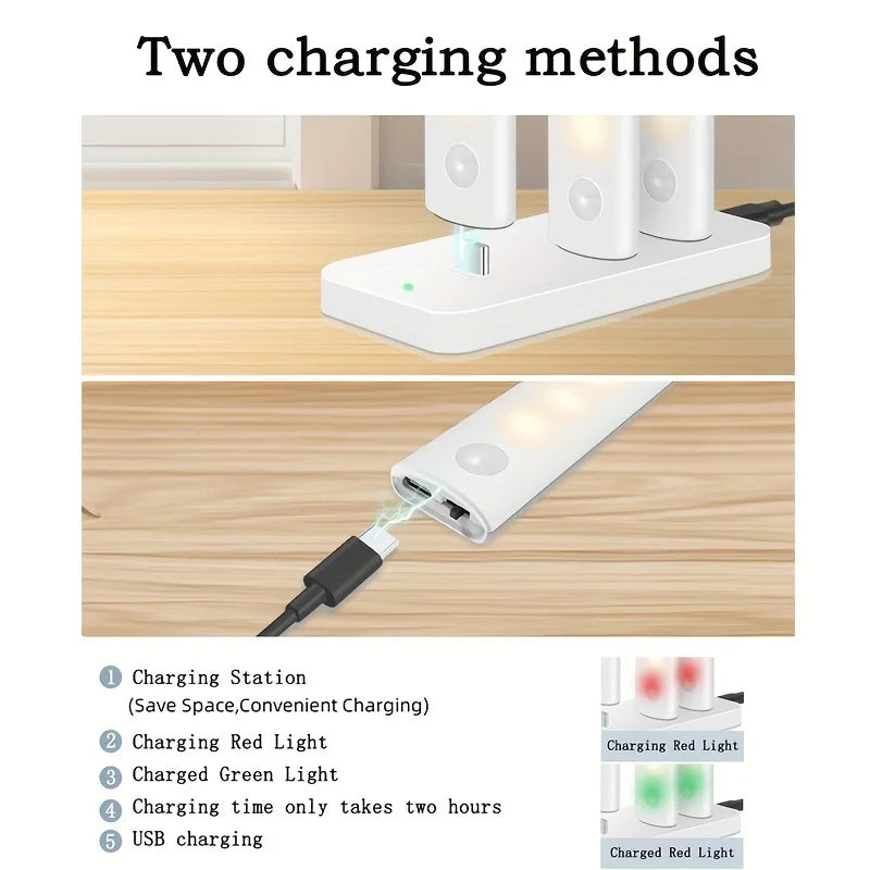 5-Piece LED with Charging Station, Under Cabinet Motion Sensor Lights, USB-C Rechargeable, White Light/Warm Light
