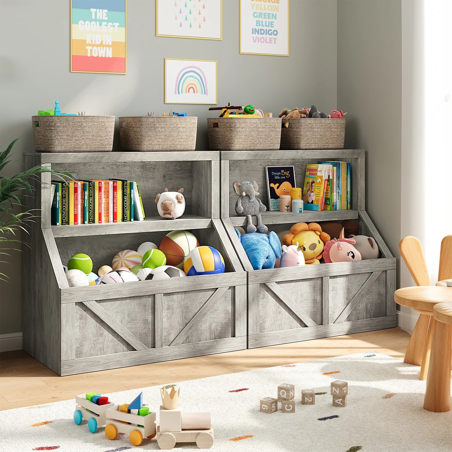 Wooden Storage Organizer with Cubby Bookcases