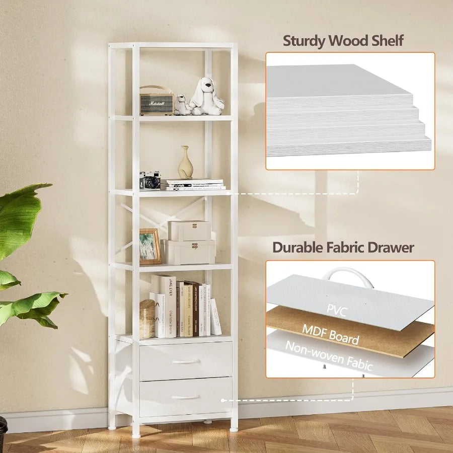 Narrow Bookshelf - 5 Tier Corner Shelf