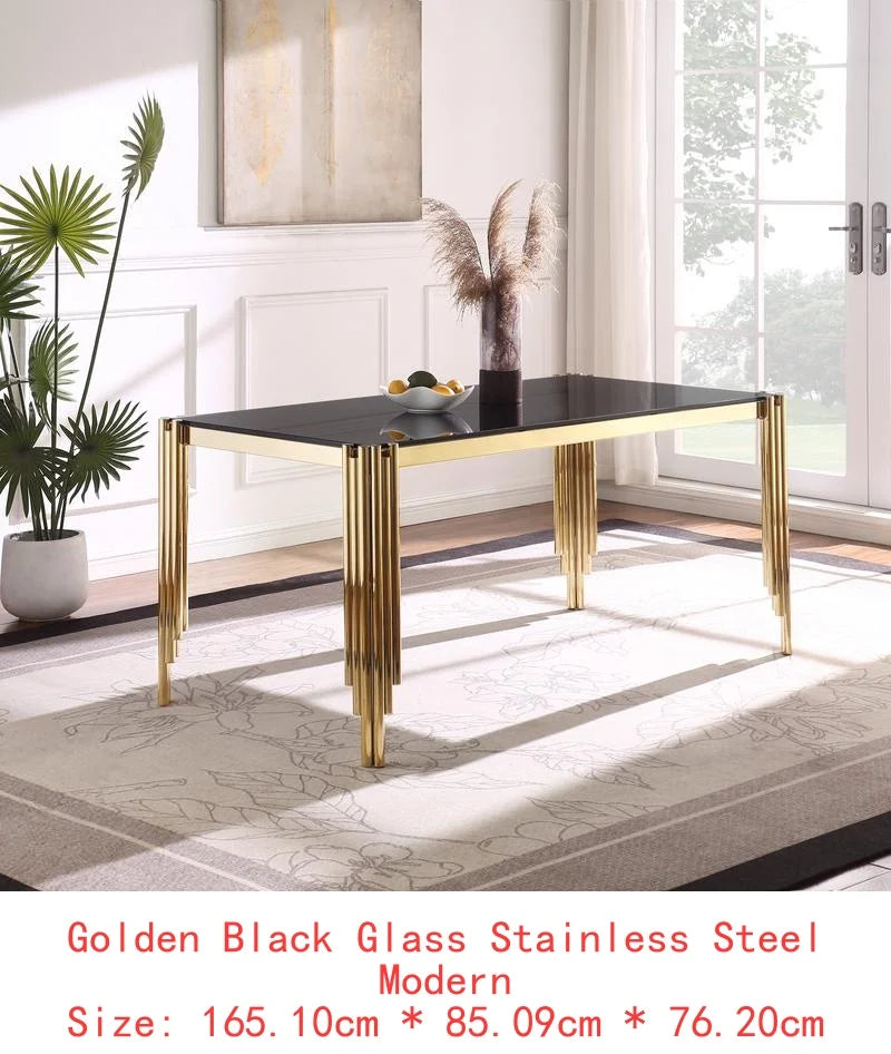 Rectangular Glass Top & Polished Gold Legs, Modern Style Table