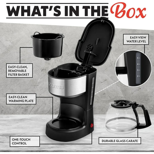 Coffee Maker –  One-Touch Brew, Stainless Steel