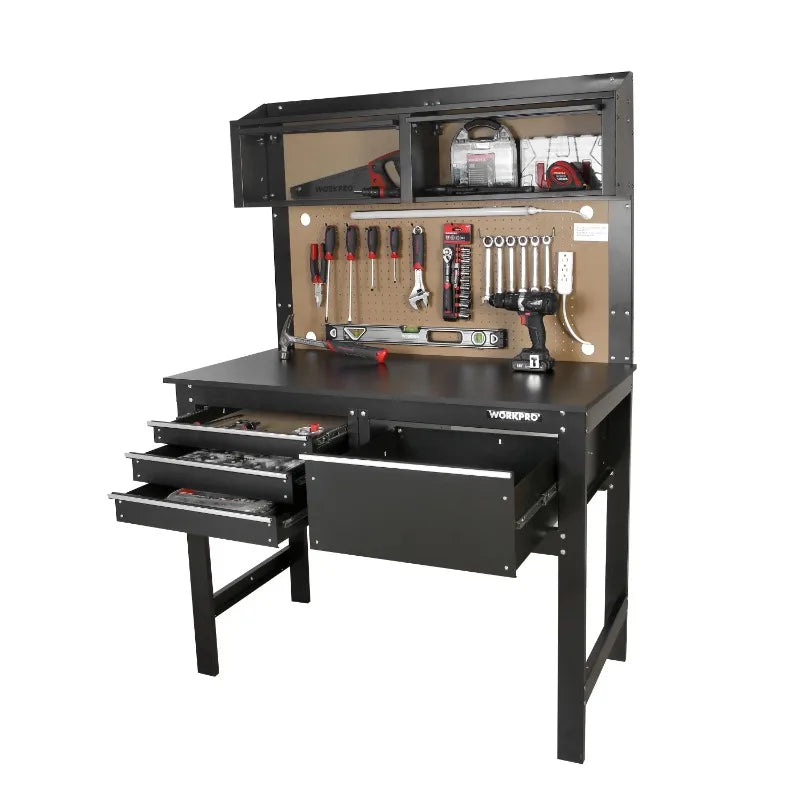 2-in-1 Workbench and Cabinet Combo with Light