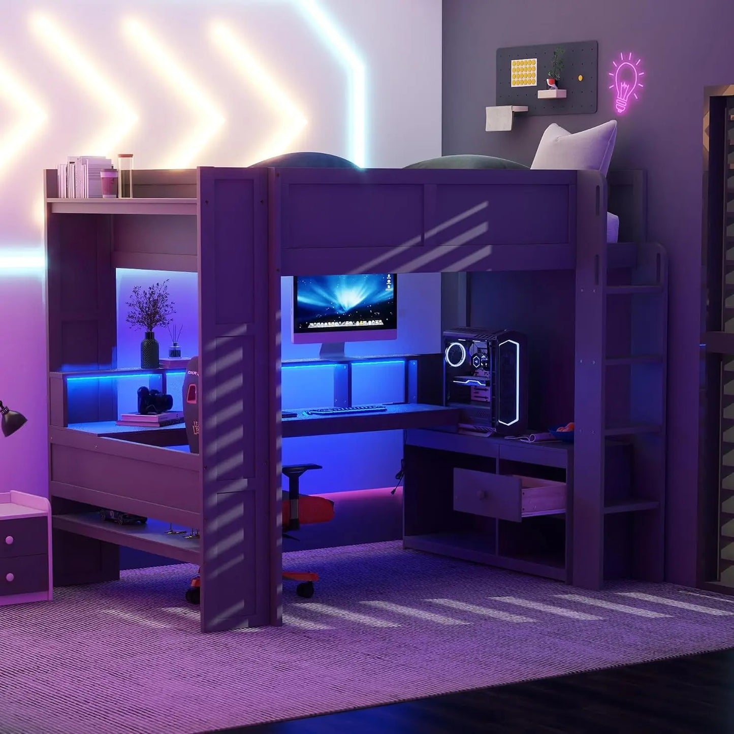 Full Wood Gaming Loft Bed