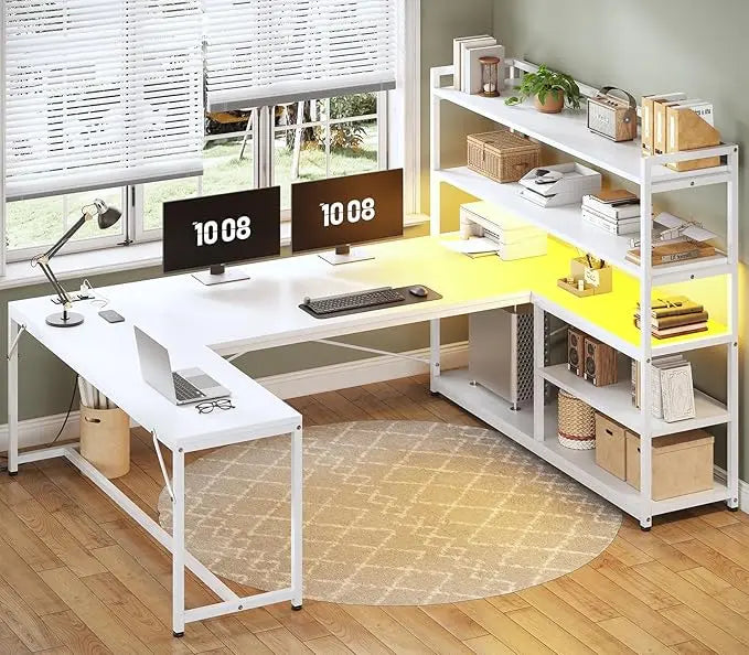 L Shaped Desk with Storage Shelves
