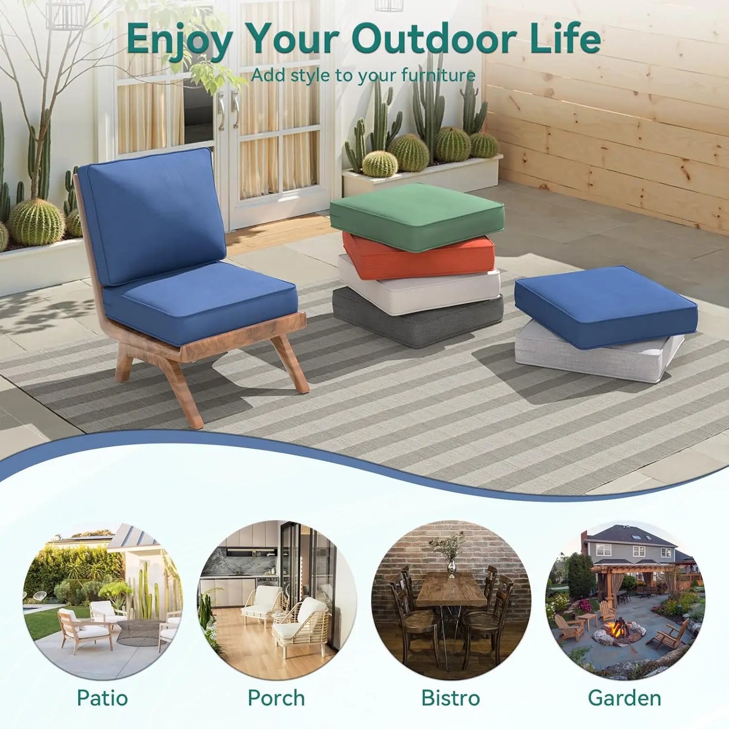 Deep Seat Cushion Set Zippered Removable Cover