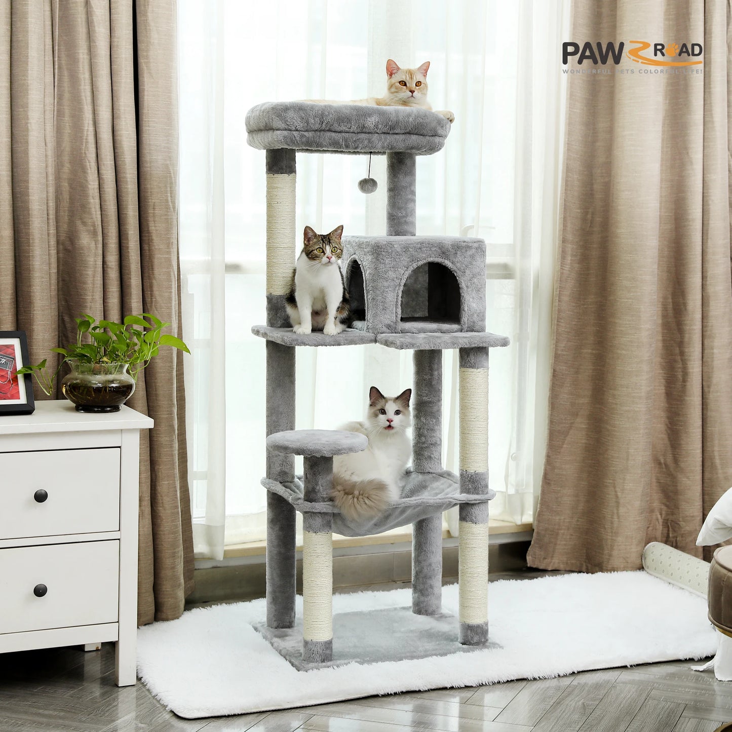 5-Level Cat Tower for Large Cats with Large Hammock
