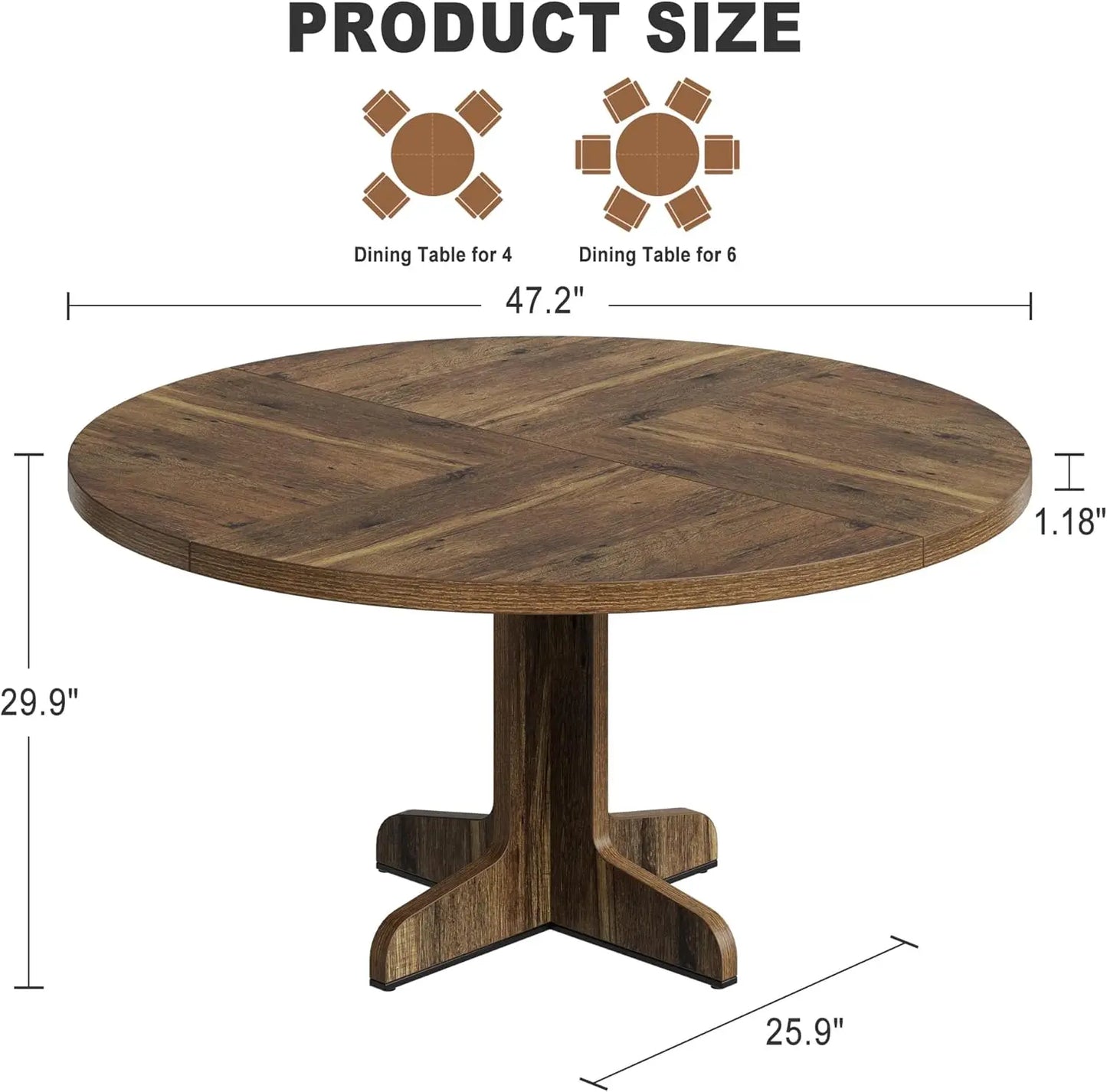 Farmhouse Round Dining Table with Tabletop and Stable Base