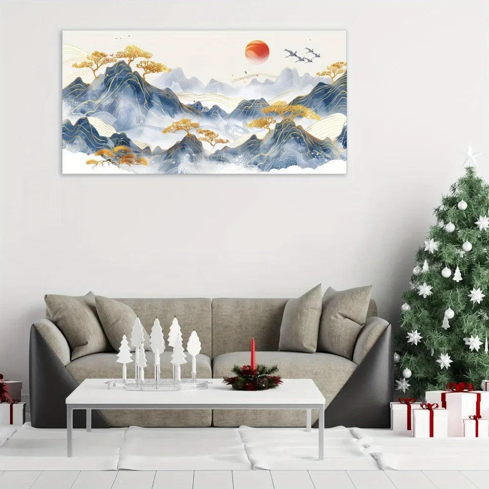 Dreamlike Fog with Blue Mountains Modern Canvas Wall Art