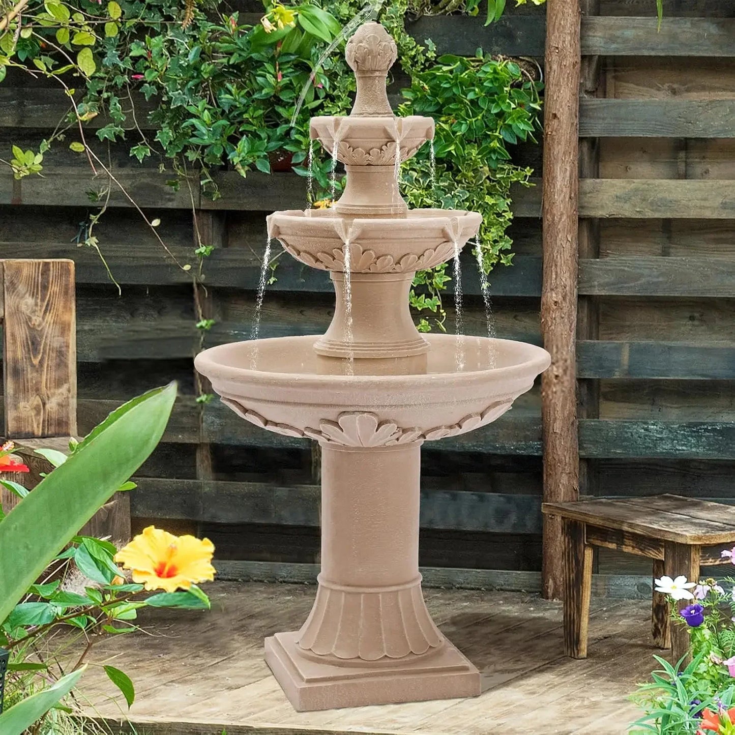 Bubbler Floor Waterfall Fountain with Pineapple Top and Pump