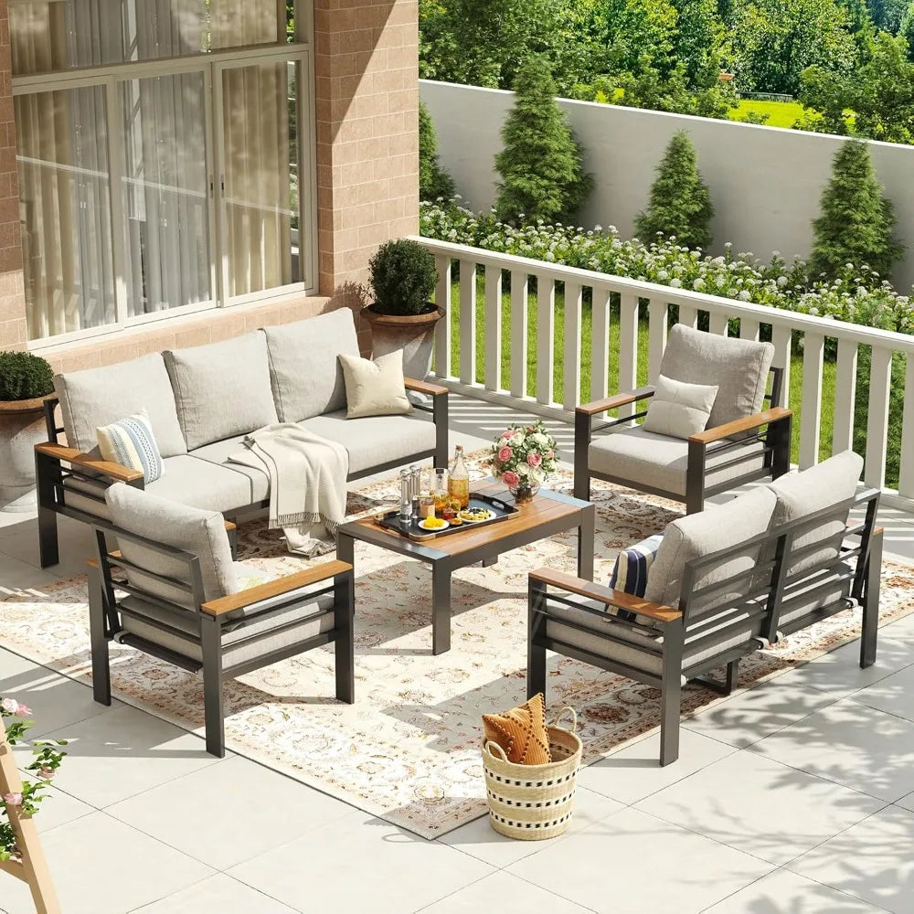 Aluminum Patio Furniture Set Sectional with Washable Thick Cushions, Coffee Table