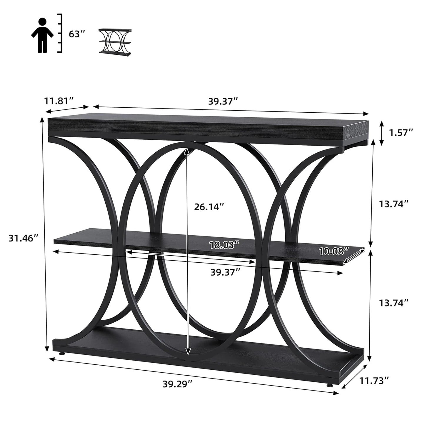 Narrow Console Table with Storage Shelves