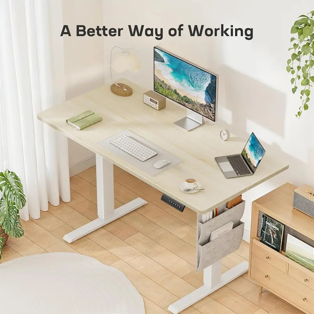 Home Office Adjustable Height Standing Desk with Storage Bag and Headphone Hook