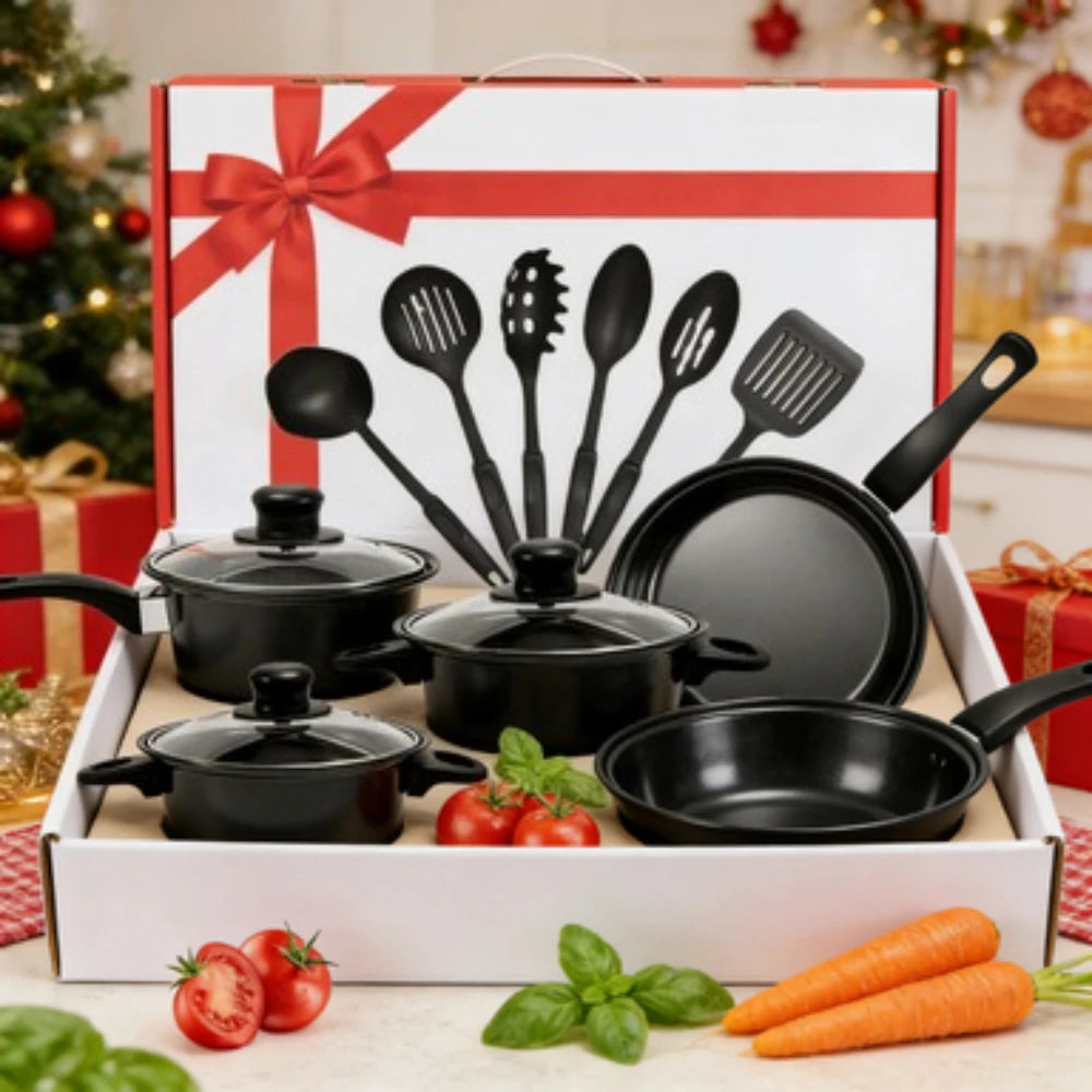 Non-Stick Frying Pan & Soup Pot with Spoons Cookware Set