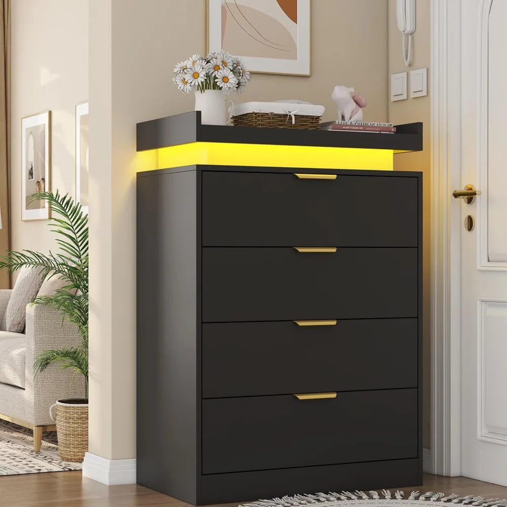 Tall LED Dresser with Power Outlet