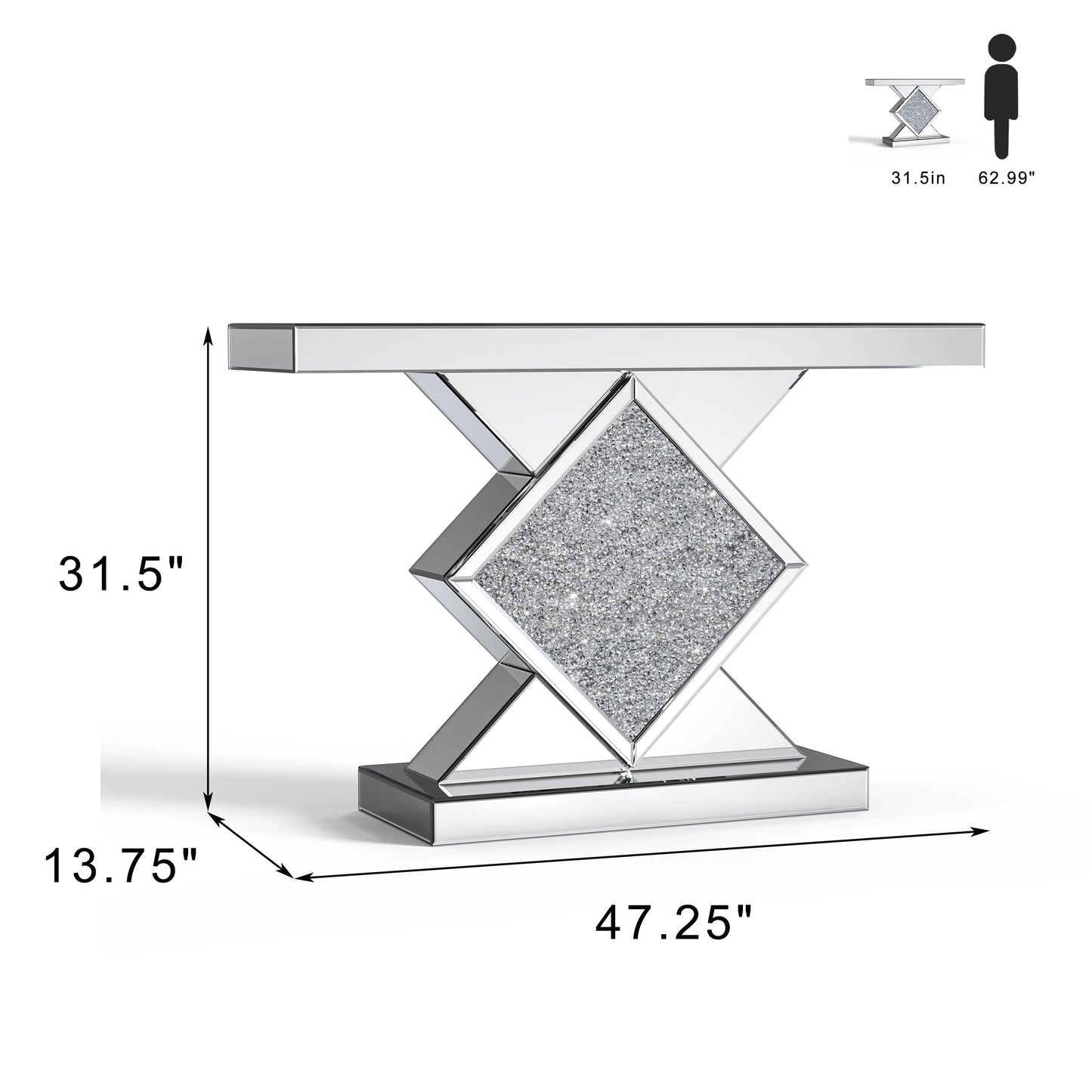 Console Table Mirrored with Diamond Shaped