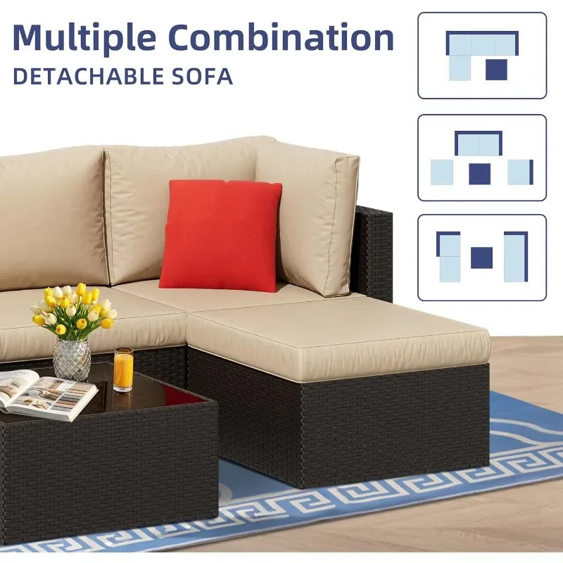 All-Weather PE Rattan Outdoor Couch with Ottoman