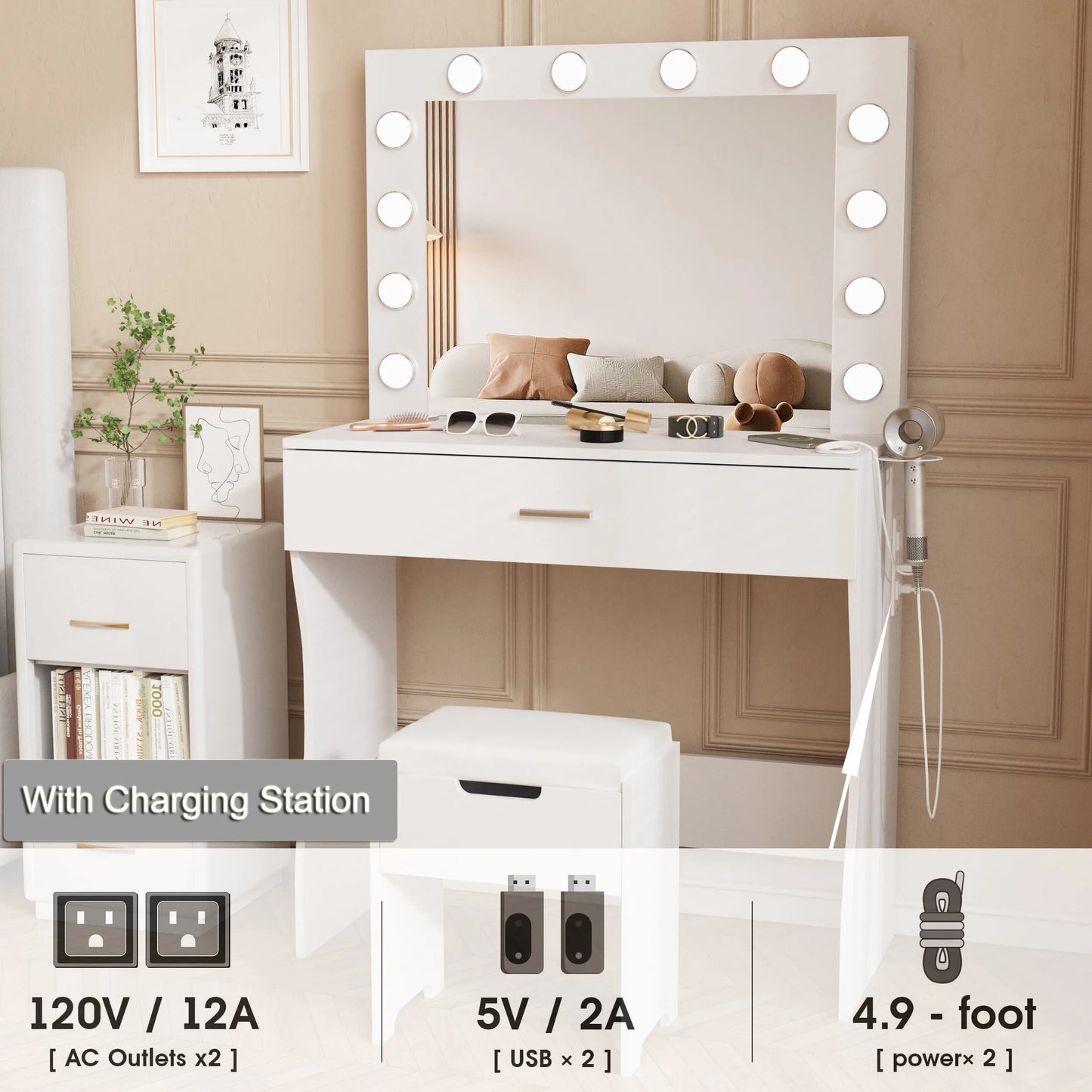 Teen Make-Up Vanity Desk with Lights Mirror Set