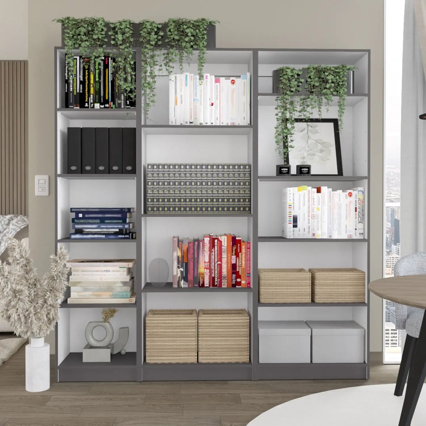 Dupree 3-Piece Mat Gray & White Home Bookcase Set