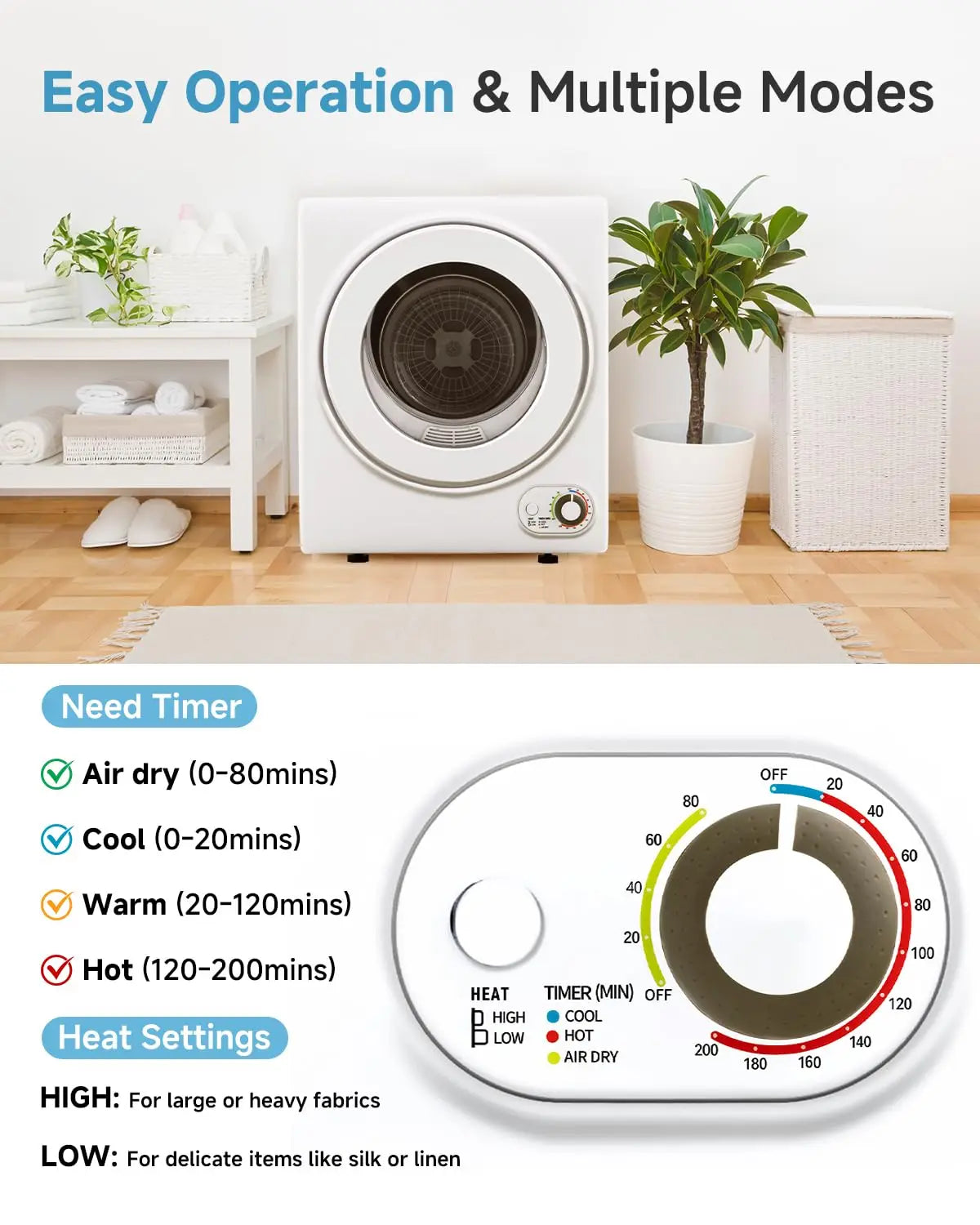 Portable Dryer with Stainless Steel Tub and Simple Control