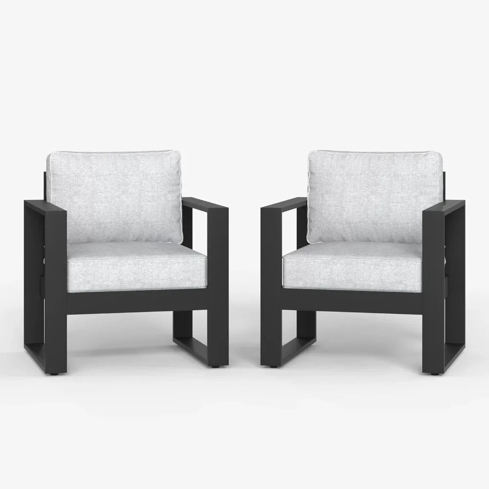 Metal Modern Armchair Set of 2 with Washable Thick Cushions
