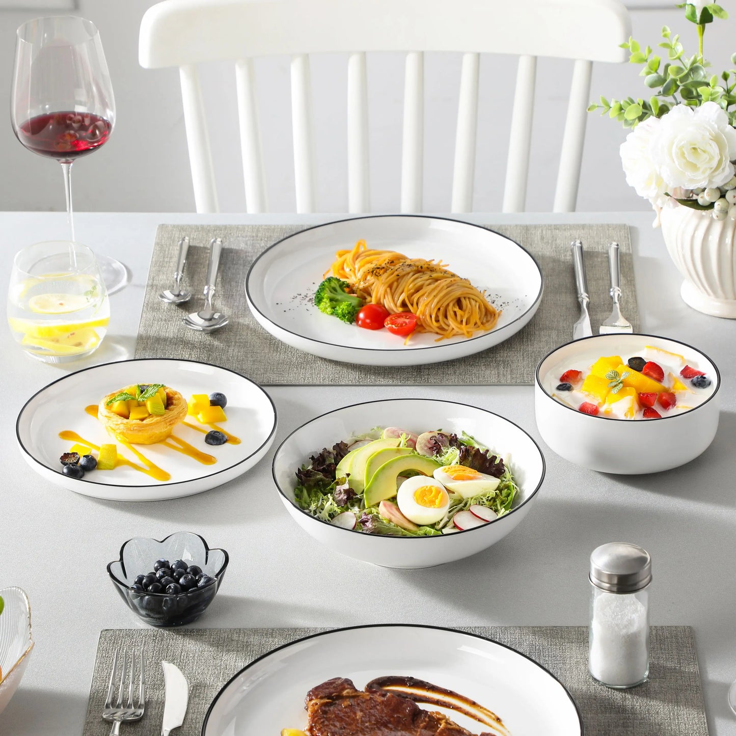 Ceramic Plates Black Rim Porcelain Dinnerware Set
