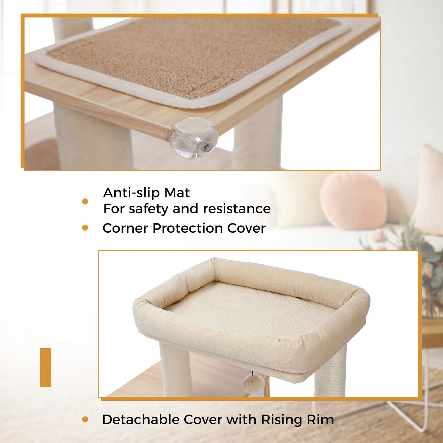 Cat Tree Tower Litter Box Wood Structure Storage with Hammock