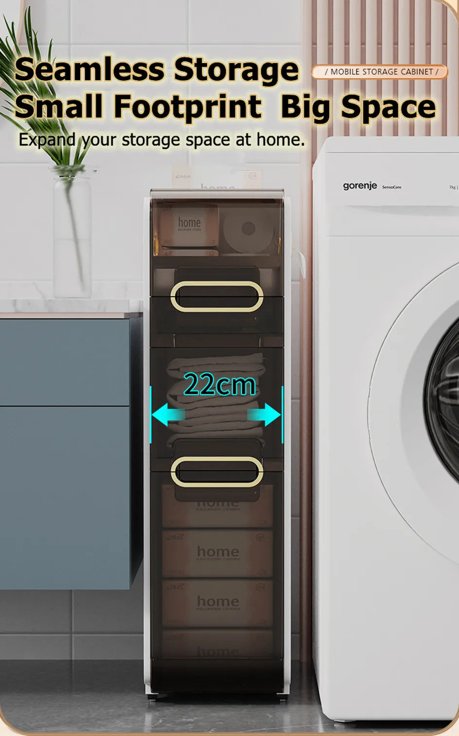 Narrow Bathroom Storage Cabinet with 2/4 Drawer Storage Floor Shelf