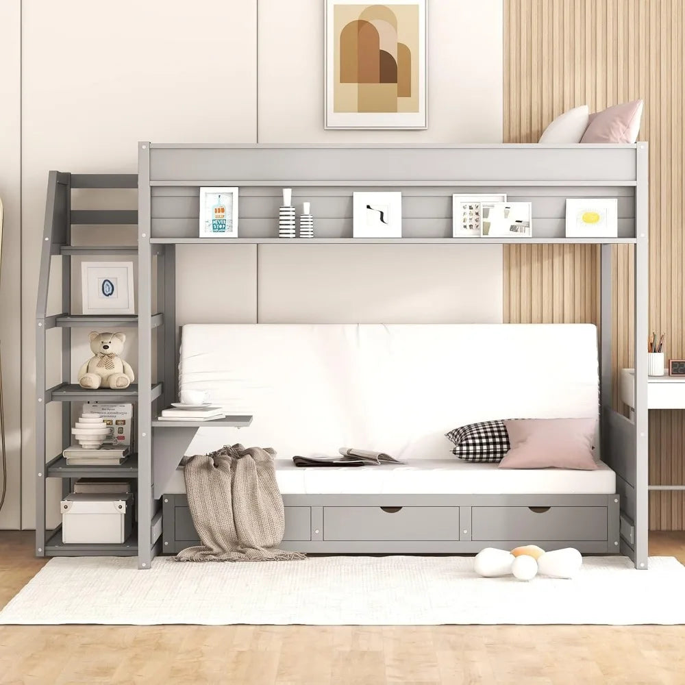 Harper & Bright Designs Full Over Full/Futon Bunk Beds with Stairs