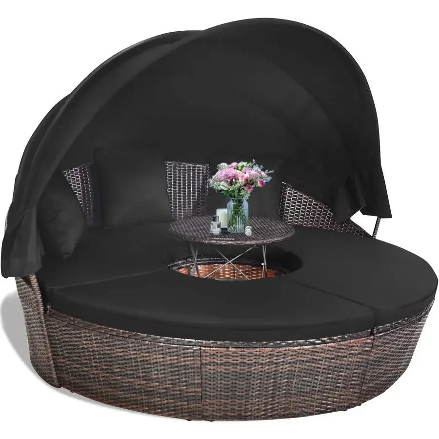 Patio Round Daybed with Retractable Canopy