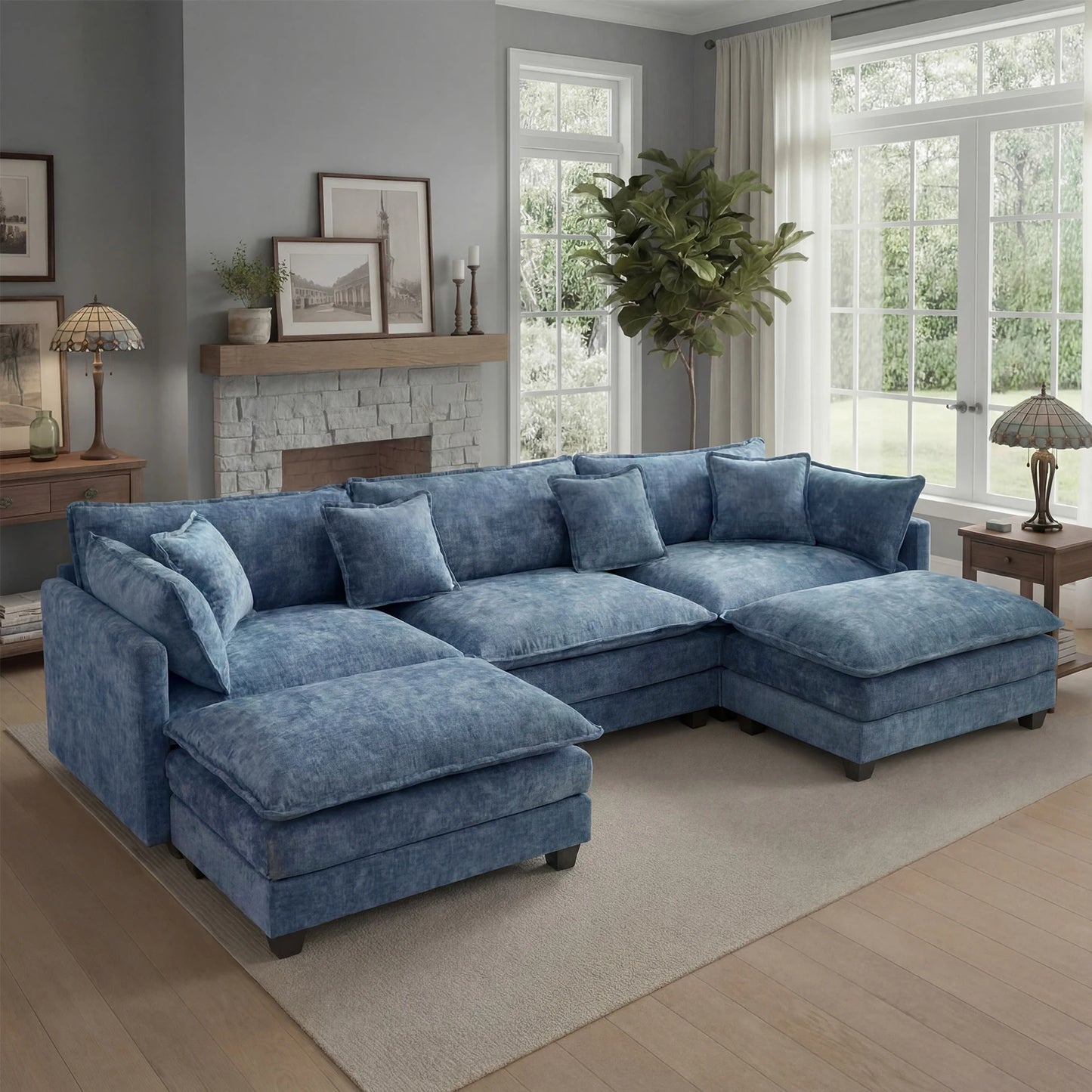 Modular Sectional Sofa with Ottoman, Comfy Cloud Couch with Deep Seat