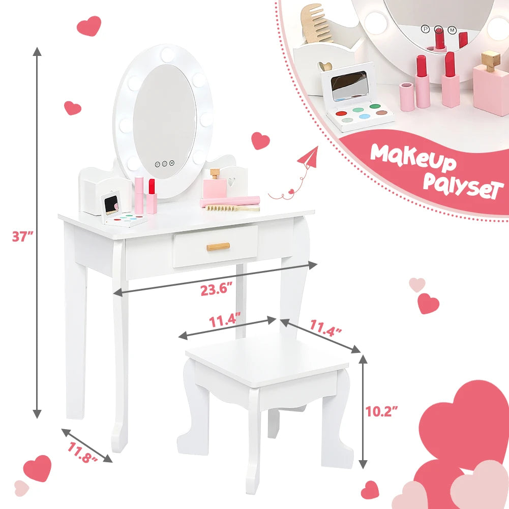 Vanity Set with Mirror Lights & Wood Makeup Playset