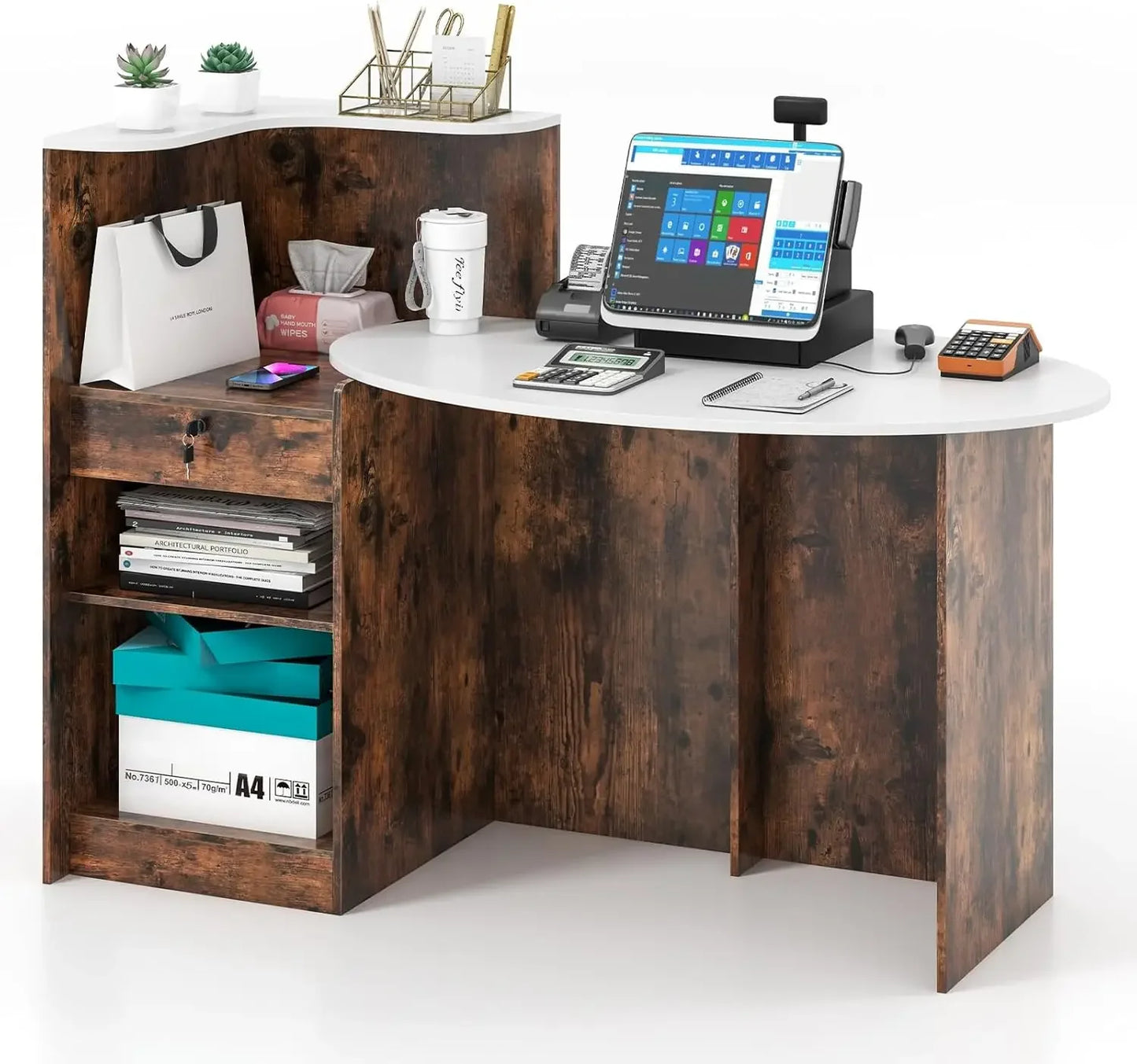 Reception Desk with Lockable Drawer and  Adjustable Shelf