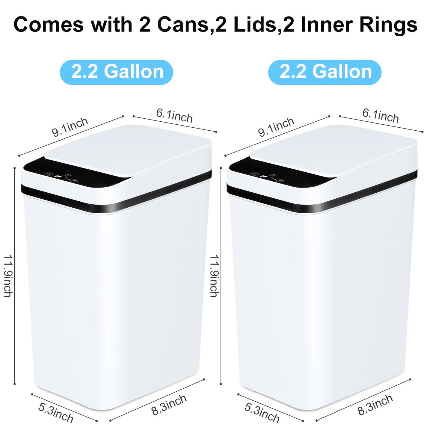 2 Pack 12L Automatic Trash Cans Touch Motion Sensor