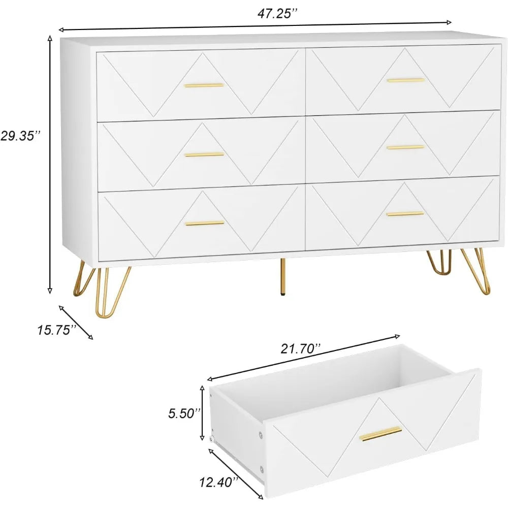 Bedroom Set-Two Drawers Nightstand Set and 6 Drawer