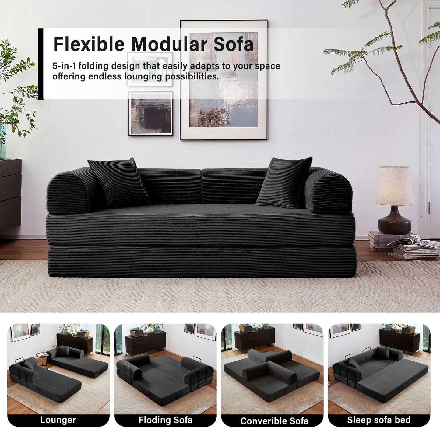 Boneless Couch Foldable Convertible Futon Sleeper Sofa Bed