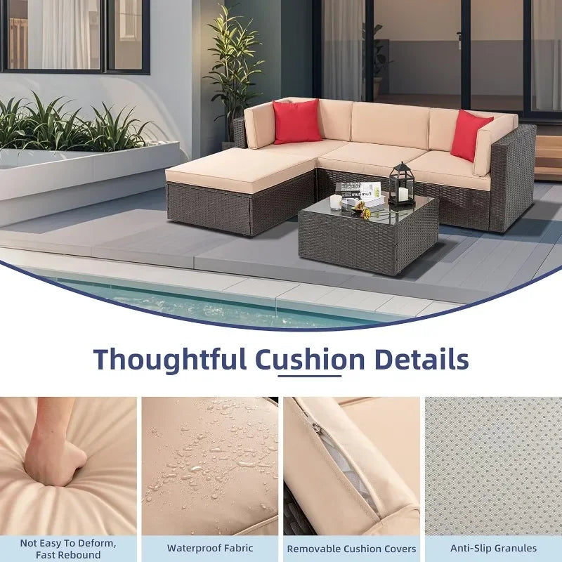 All-Weather PE Rattan Outdoor Couch with Ottoman