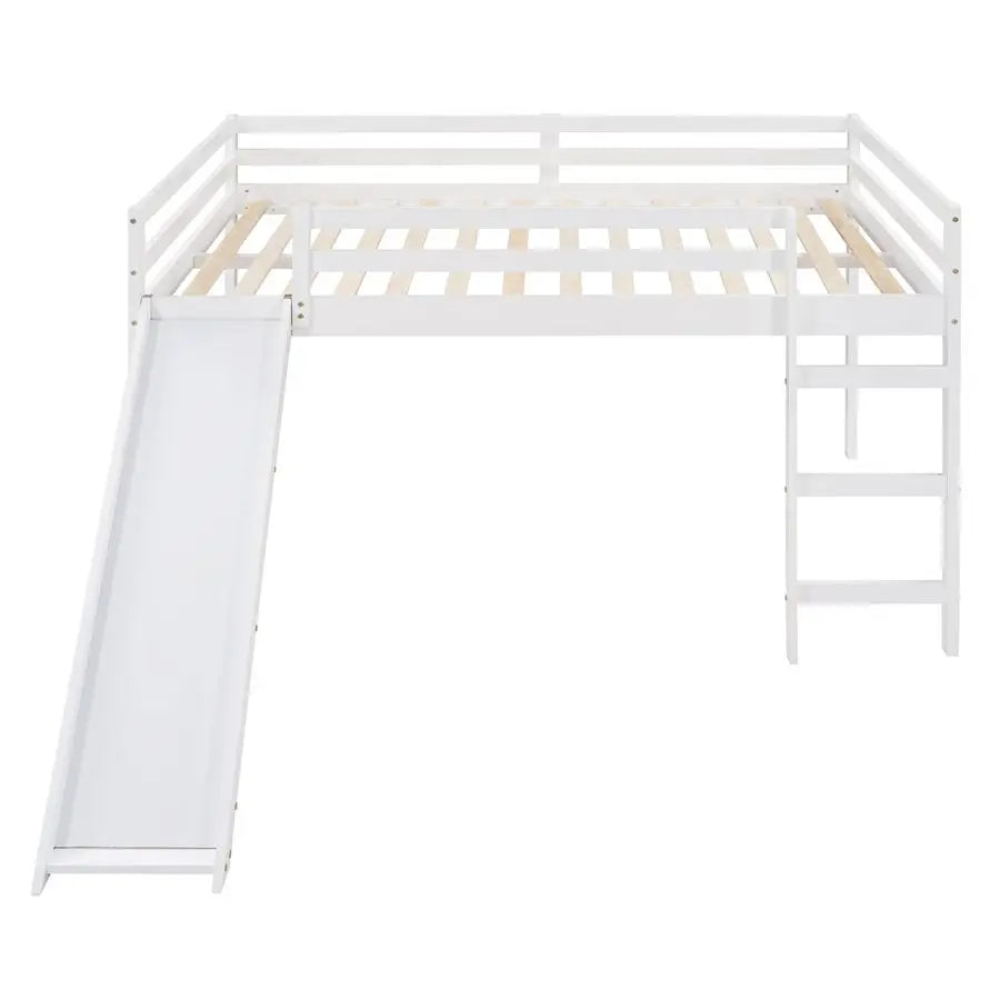 Full Loft Bed Frame with Slide and Ladder Safety Rail