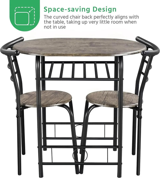 Compact Bistro Table Set with Steel Legs Built-in Wine Rack
