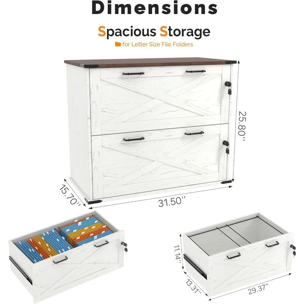 Office Filing Organizer with 2 Drawer File Cabinet and Lock