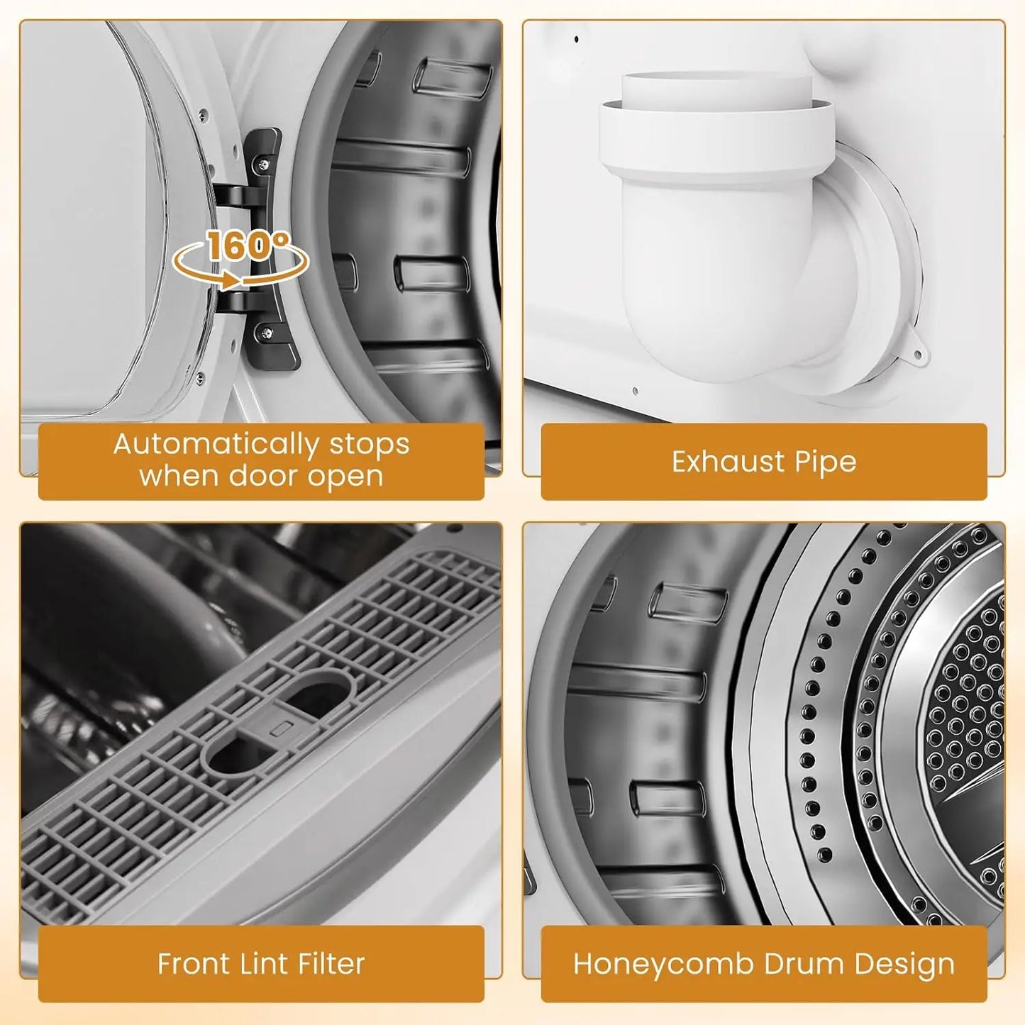 Large Capacity Laundry Dryer with Stainless Steel Tub, Dryer Machine