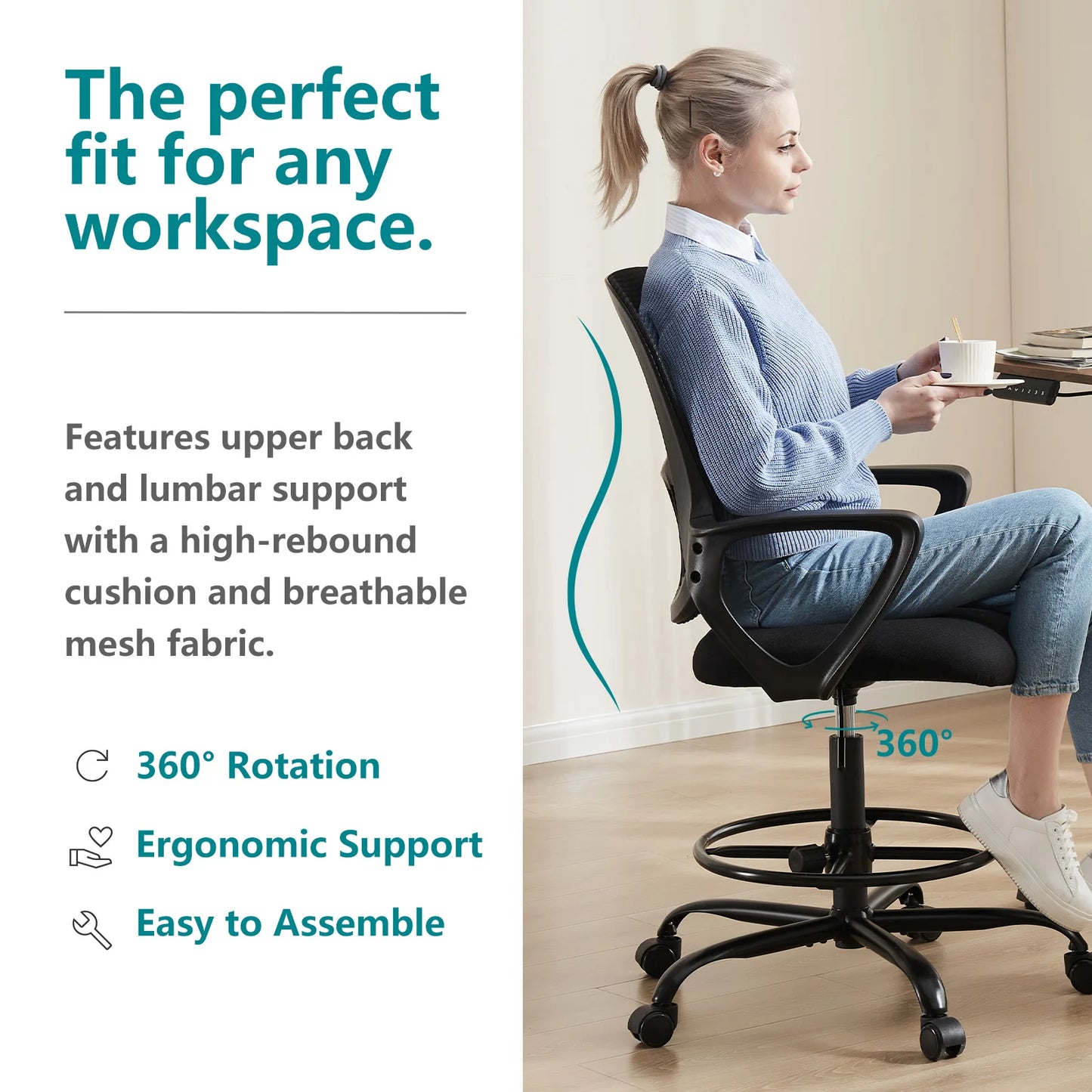 Ergonomic Mesh Backrest Office Desk Chair Adjustable Height