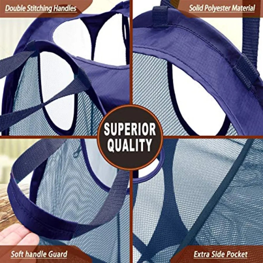 Strong Mesh Pop Up, Collapsible Steel Frame with Double‑Stitched Handles and Side Pocket