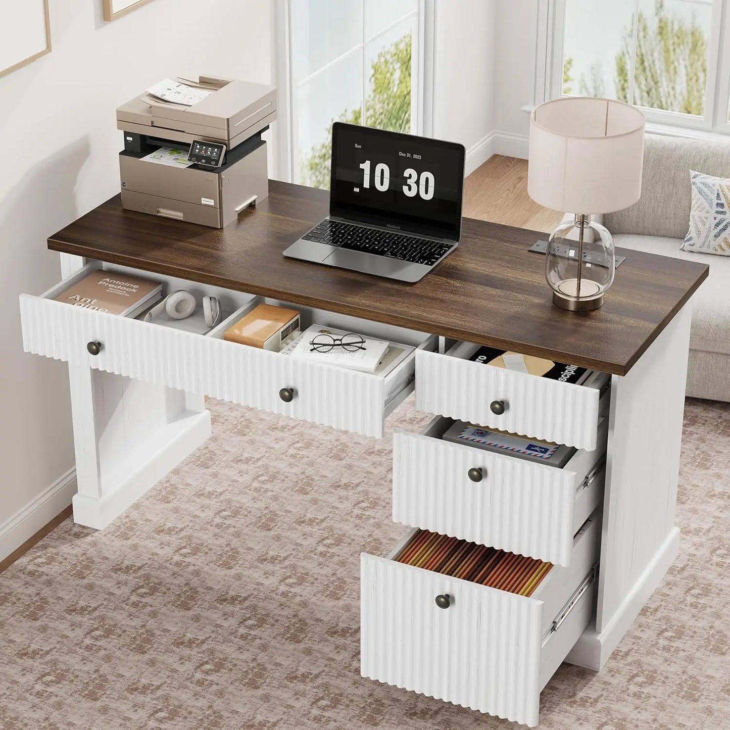 Modern Executive Desk with Charging Station
