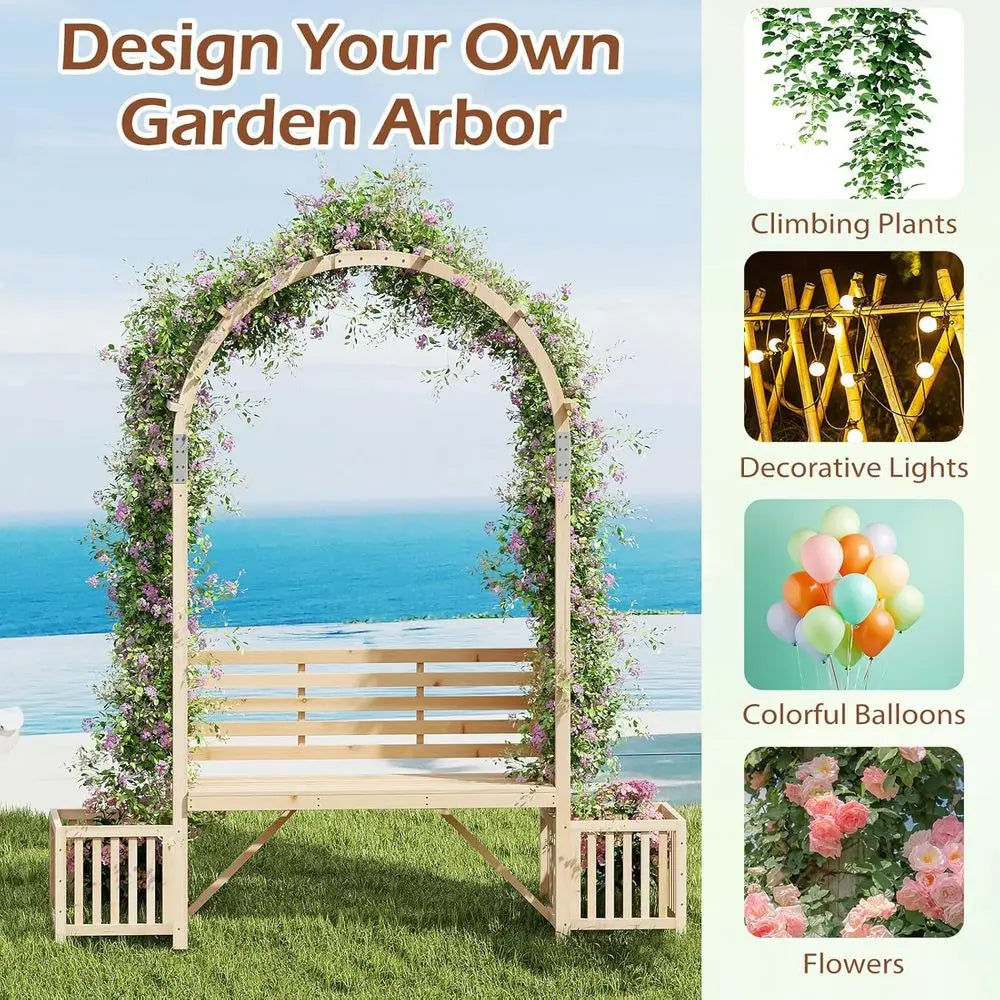 Wooden Garden Arbor with an Arch for Climbing Plants