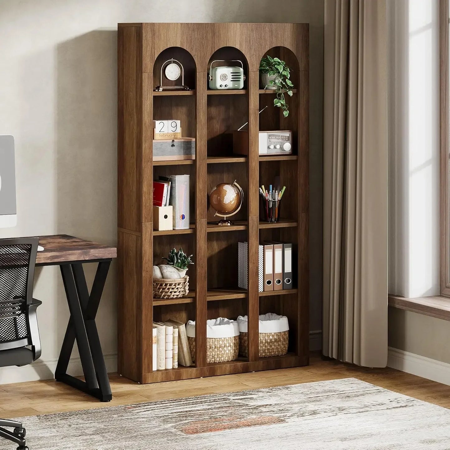 Mid Century Modern Arched Bookcase with Arched Bookshelf