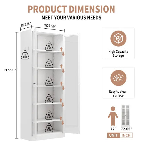 Tall Metal Kitchen Freestanding Storage with 5 Adjustable Shelves for Pantry