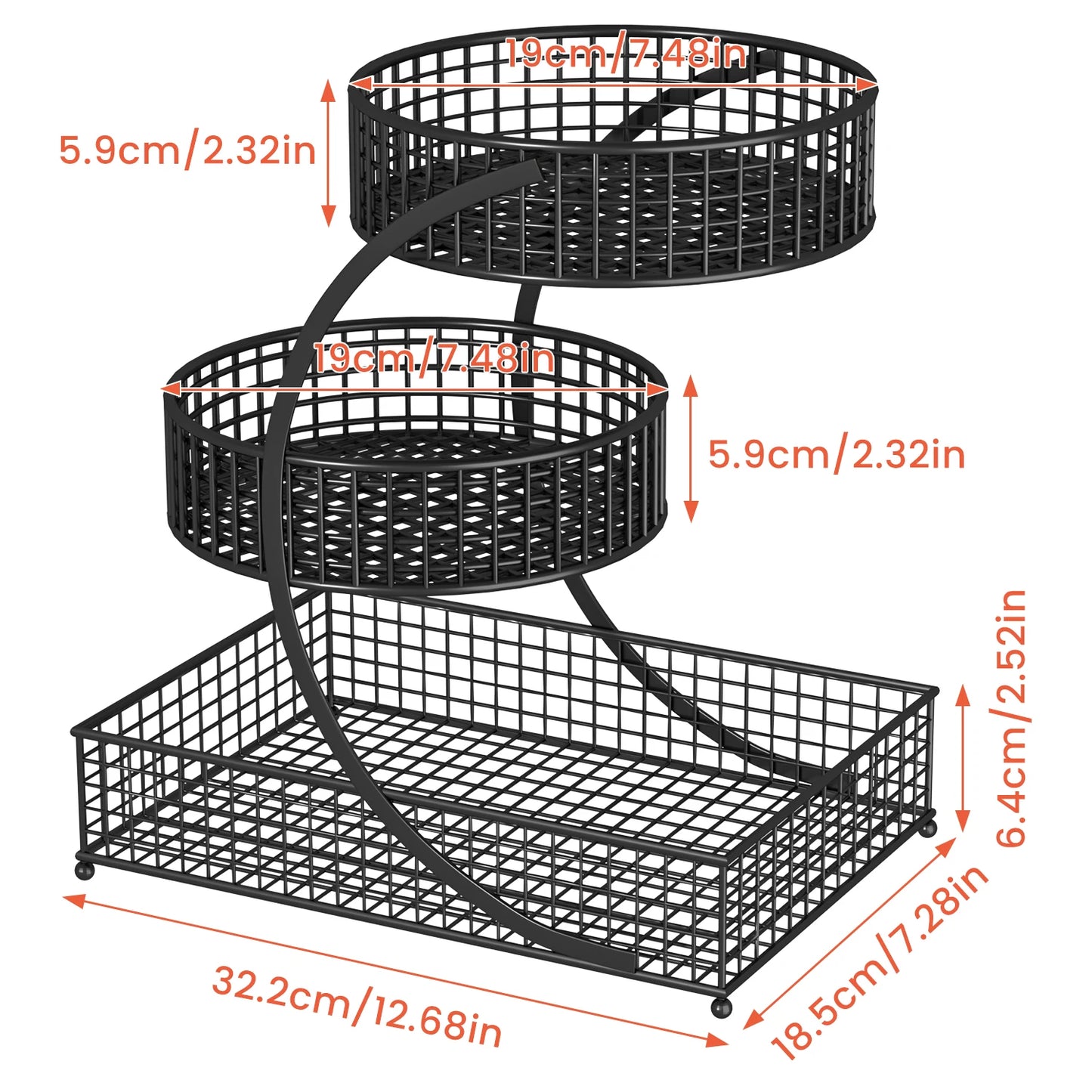 3-Tier Round Metal Storage Rack - No Assembly Required, Cosmetic Organizer, Fruit & Vegetable Basket, Kitchen Storage Gift
