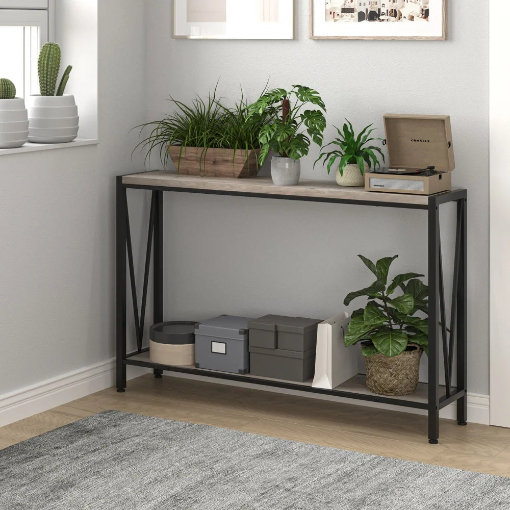 Industrial Console Table Entryway Table with Storage