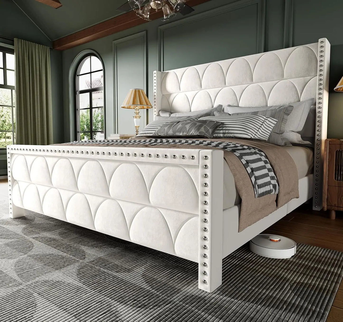 Upholstered Wingback Platform Bed Frame, Noise-Free Support