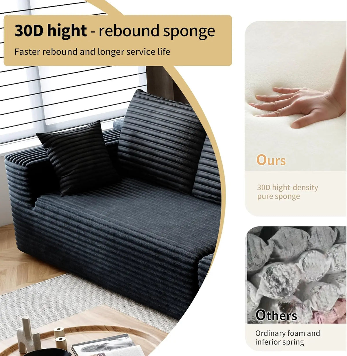 Cloud-style sectional sofa with corduroy cover